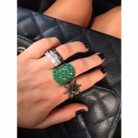 Anel florais Esmeralda Prata925 com Banho Negro