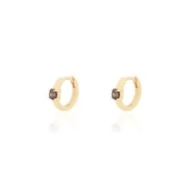 Brinco argola joia click solitário brown 1cm prata925 ouro18k