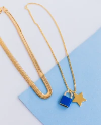 Pingente Cadeado BELIEVE Esmaltado Azul Bic Ouro