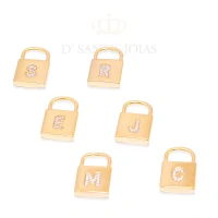 Pingente Cadeado INICIAL Cravejado Ouro