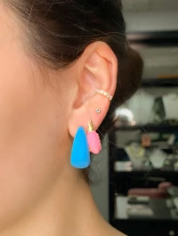 Argola Lagrima M 2cm3mm Esmaltada Azul Ouro