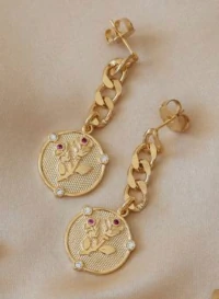 Brinco Grumet com Moeda Rosas Ouro18k