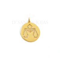 Pingente Medalha Signo Cravejada Ouro18k