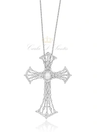 Colar Crucifixo Perola Luxo Longo Prata925