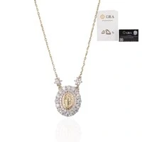 Colar joia medalha nossa senhora das graças cravação princesa e florzinhas moissanite 0.036ct(2mm)pr