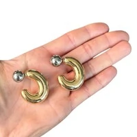 Brinco esfera rodio com tarraxa argola oval bold ouro18k