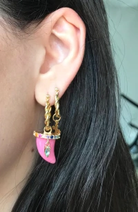 Pingente Dente Rosa Rainbow Ouro