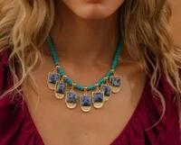 Colar Maxi boho frida em turquesa com peças ouro18k
