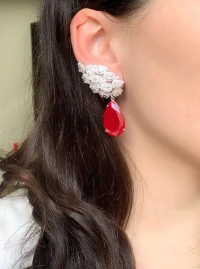 Brinco Ear Cuff Cluster Gota Rubi Prata925