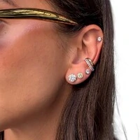 Brinco piercing tubo duplo liso e cravejado regulável prata925 e ouro18k