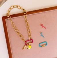 Mosquetao Esmaltado Pink Ouro (abre e fecha)