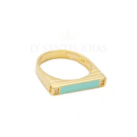 Anel Retangular Slim Esmaltado Azul Tif Ouro18k