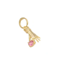 Pingente e argola Mão com Ponto Safira Rosa ouro