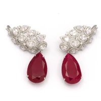Brinco Ear Cuff Cluster Gota Rubi Prata925