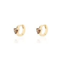 Brinco argola joia click coração brown 1cm prata925 ouro18k