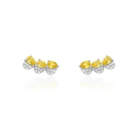 Brinco ear cuff três corações cravejado e yellow fancy 12mm prata925