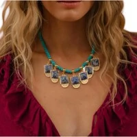 Colar Maxi boho frida em turquesa com peças ouro18k