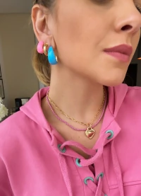 Argola Lagrima G 2cm7mm Esmaltada Azul Ouro