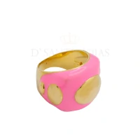 Anel Pop Rosa Chiclete Ouro18k