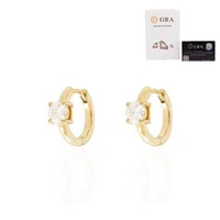 Brinco argola 1cm2mm com solitário ponto de luz moissanite 0.5ct prata925 ouro18k