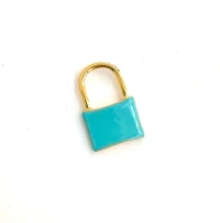Pingente Cadeado Azul Esmaltado Ouro 18k