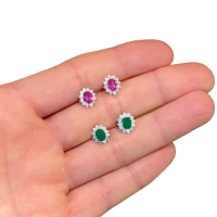 Brinco joia oval cravação princesa 8mm (escolha a pedra)