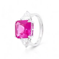 Anel joia luxo safira rosa prata925