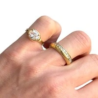 Anel mindinho solitario oval deitado prata925 ouro18k