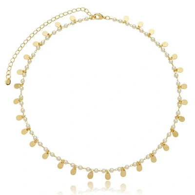 Foto Colar gargantilha perolas boho com gotinhas penduradas ouro18k