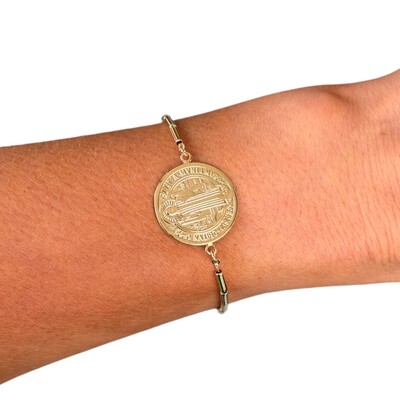 Foto Pulseira medalha de são bento canutilhos ouro18k