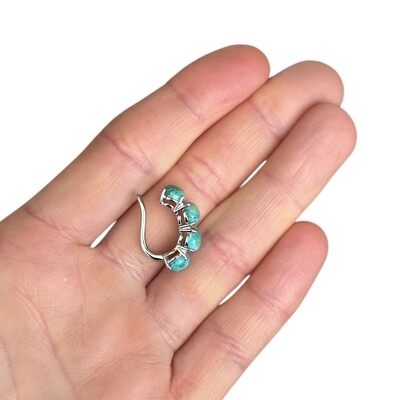 Foto Brinco piercing de encaixe regulável turquesa natural prata925