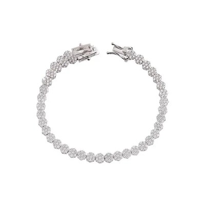 Foto Pulseira joia clássica riviera florzinhas cravejadas rodio