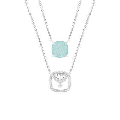 Foto Colar escapulario pedra cushion e divino espirito santo rodio