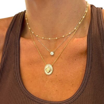 FotoColar joia medalha madre pérola sagrado coração de jesus prata925 ouro18k