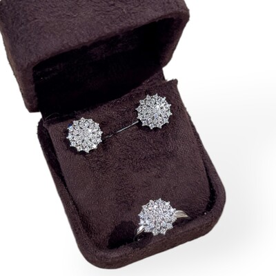 Foto Brinco cluster floral moissanite 0.93ct prata 925