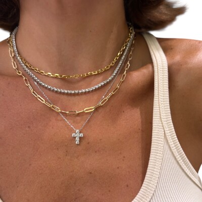 FotoColar joia crucifixo 12mm moissanite 0.6ct (3mm) prata925