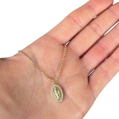 Foto Colar corrente bolinhas nossa senhora das graças delicada com volta cravejada ouro18k