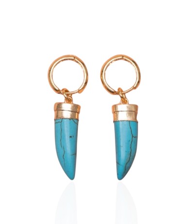 Foto Brinco argola click com pingente dente de sabre turquesa ouro18k