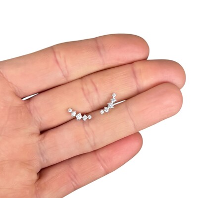 Foto Brinco joia ear cuff 5 solitários delicado 1cm prata925