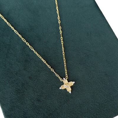 Foto Colar corrente elos classicos com crucifixo sagrado coração ouro18k