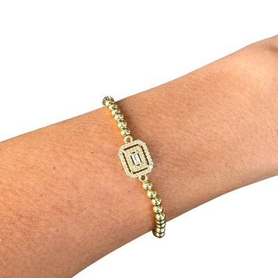 Foto Pulseira bolinhas com retângulo cravejado ouro18k