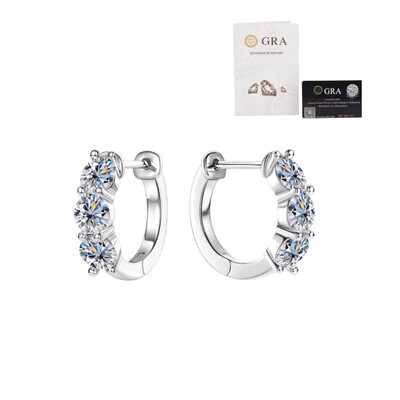 Foto Brinco argola click 1cm três solitários 1.8ct (4mm) moissanite