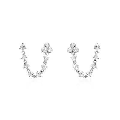 Foto Brinco joia para dois furos riviera fio prata925