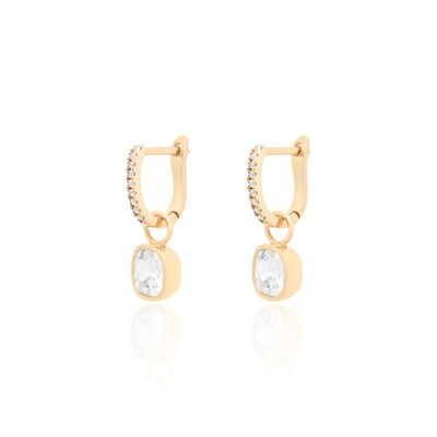 Foto Brinco argola click cravejada com solitario cushion prata925 ouro18k