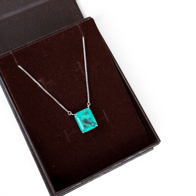 FotoColar retângulo esmeralda colombiana corrente veneziana rodio