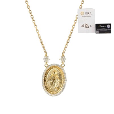 Foto Colar joia medalha nossa senhora das graças volta cravejada e florzinhas moissanite 0.05ct prata925