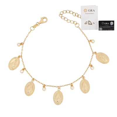 Foto Pulseira medalhas N. Sra. das Graças e pontos de luz moissanite 0.18ct (2mm) prata925
