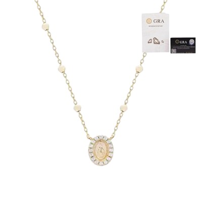 Foto Colar corrente bolinhas com medalha nossa senhora das gracas moissanite 0.16ct prata925 ouro18k