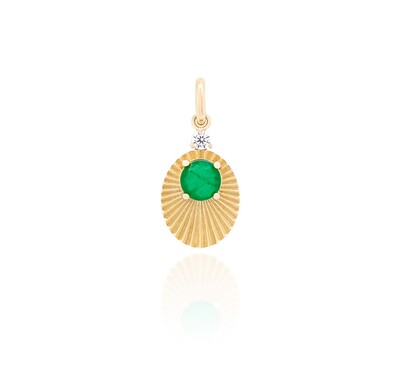 Foto Pingente oval raios com esmeralda prata925 ouro18k