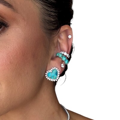 Foto Brinco piercing de encaixe regulável turquesa natural prata925